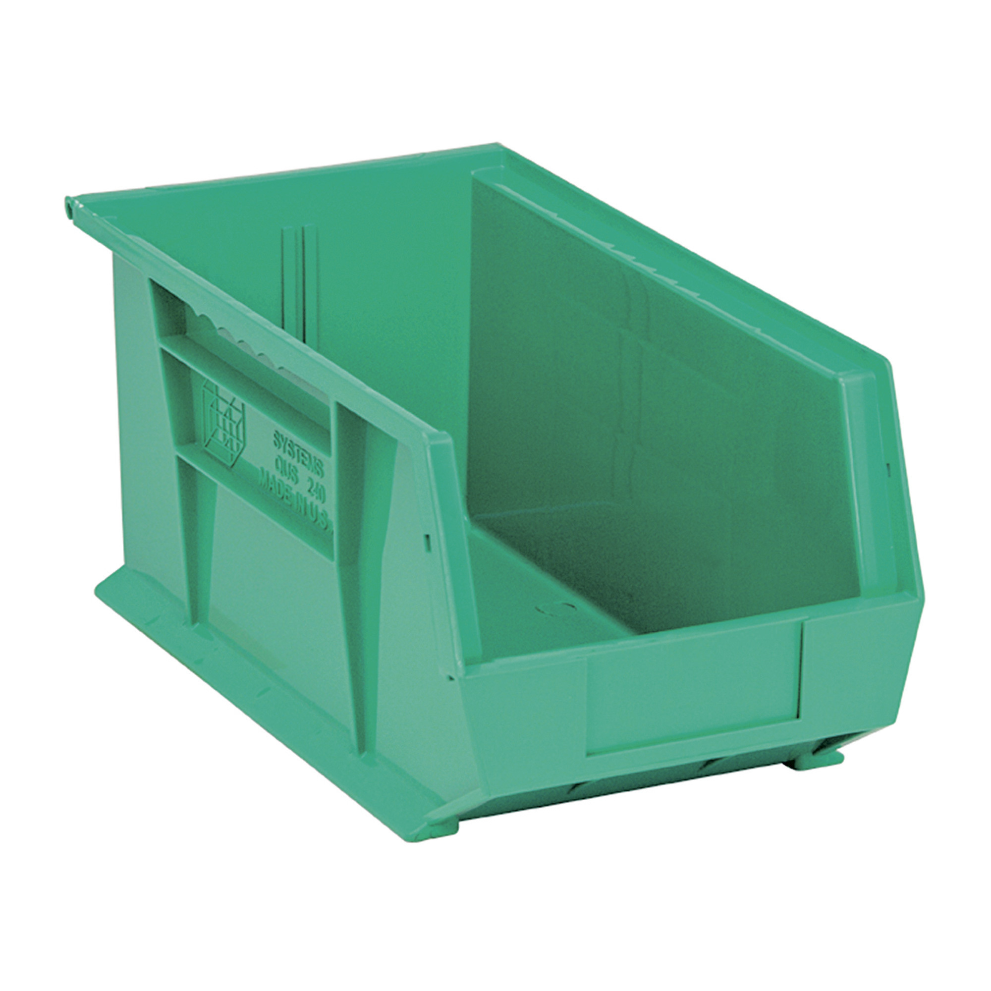 Quantum Storage Heavy Duty Stacking Bins, 14 3/4in. x 8 1/4in. x 7in. Size, Green, Carton of 12, Model# QUS240GNCS